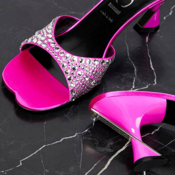 NEW GUCCI Galactica Crystal Embellished Pink Slide Sandals Heels Size EU 37 US 7 - Picture 11 of 16